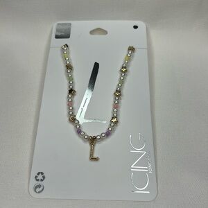 Icing Beaded L Initial Necklace Gold